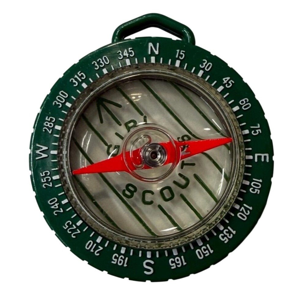 Vintage Taylor Girl Scout Compass Green Pocket Hiking Camping Collectible